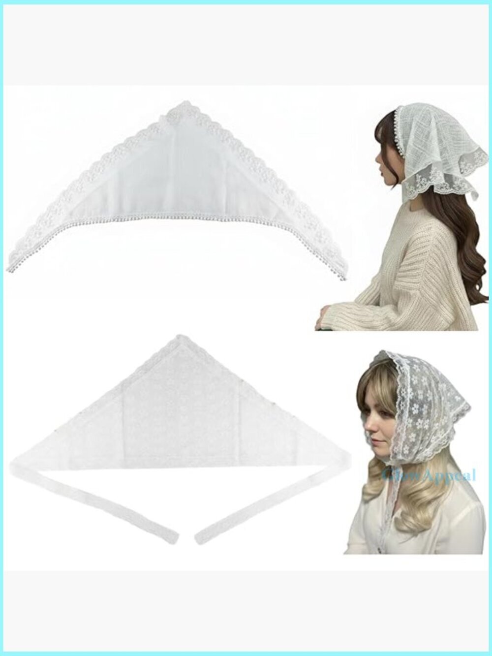 Vintage Lace Bandana Head Scarf Set of 2, Floral Pattern, Lightweight Fabric